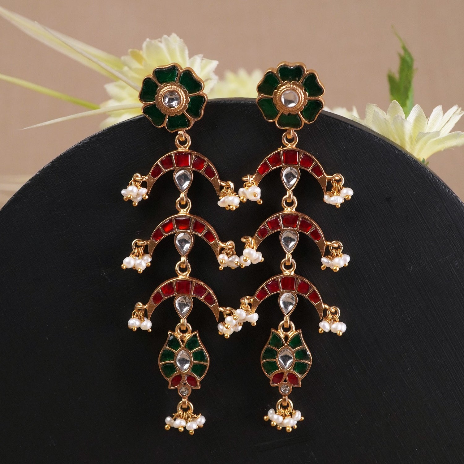 Silver Gold Plated Jadau Kundan Jhumka