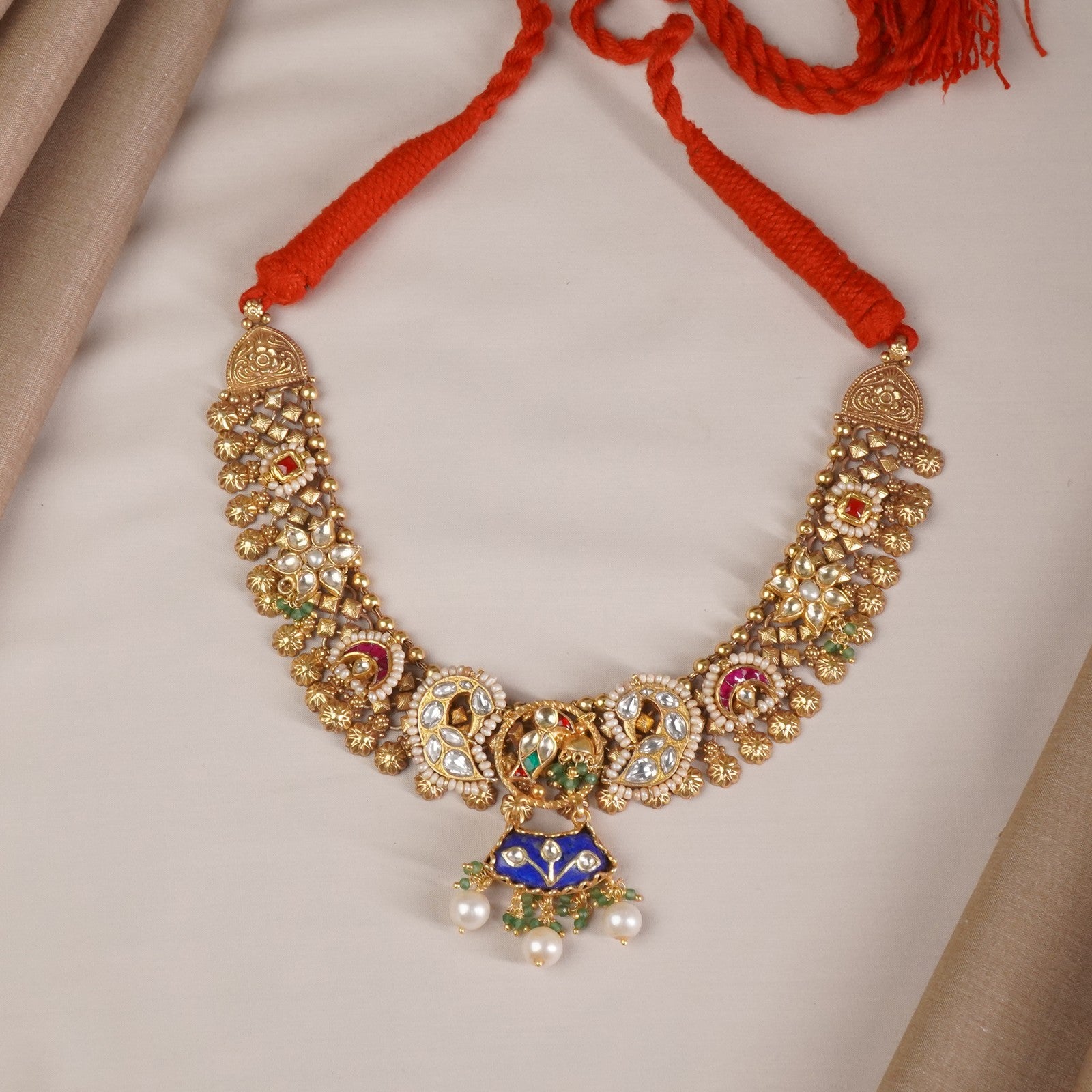 Silver gold Plated Kundan Necklace - Main Image