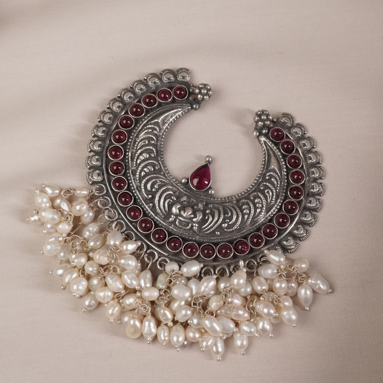 Silver Pendant In Chand Shape