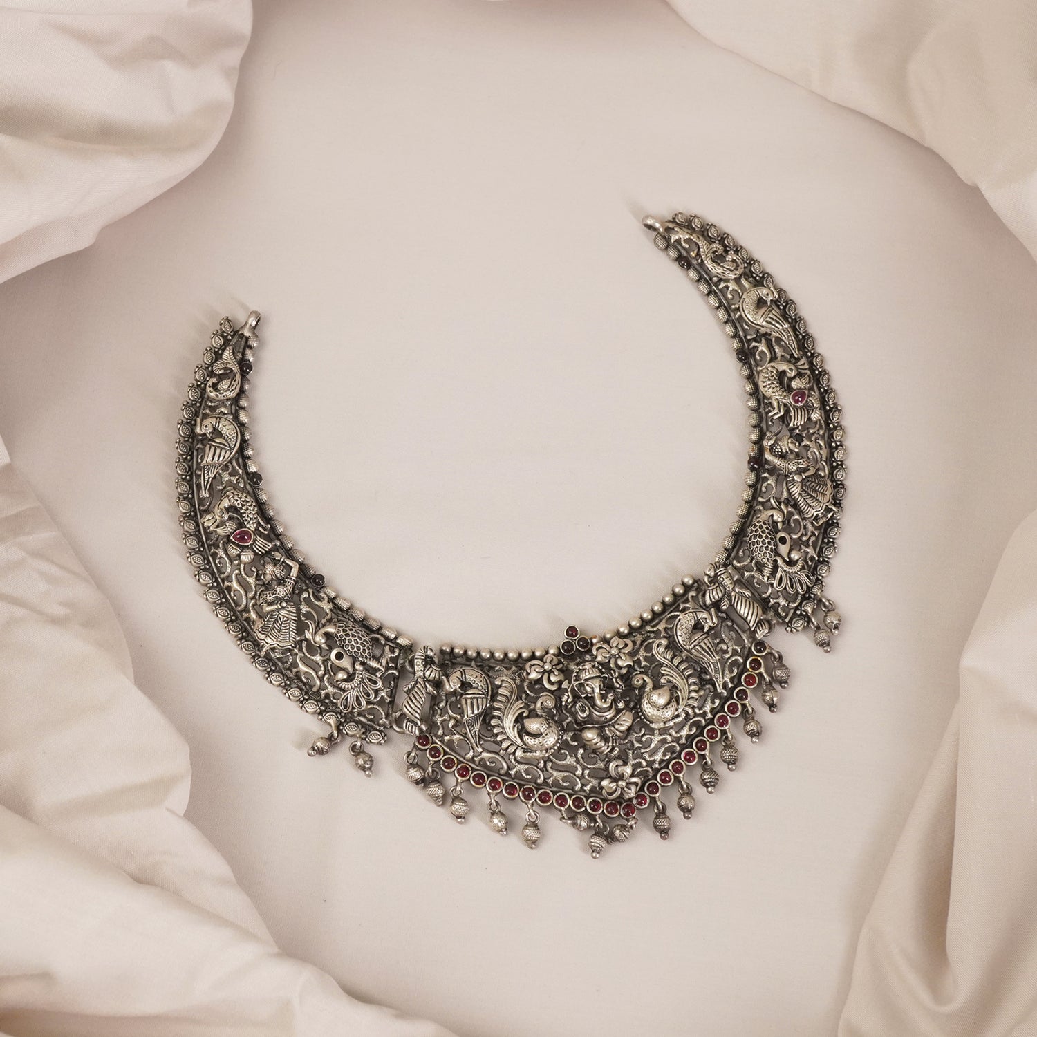 3D Nakshi Silver Necklace