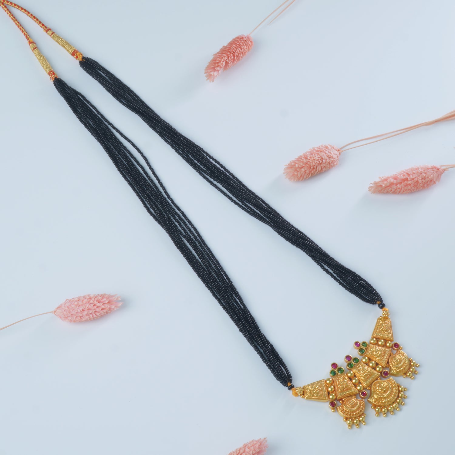 Gold Plated Gheru Finish Silver Kolhapuri Mangalsutra Suryafull Design