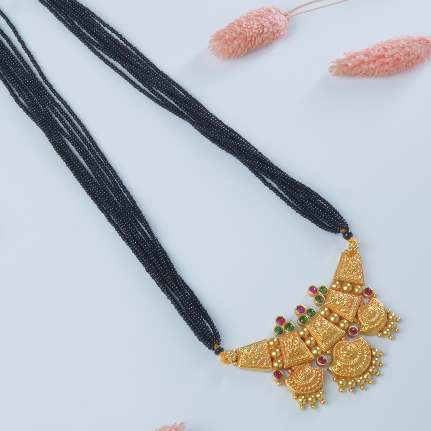 Gold Plated Gheru Finish Silver Kolhapuri Mangalsutra Suryafull Design