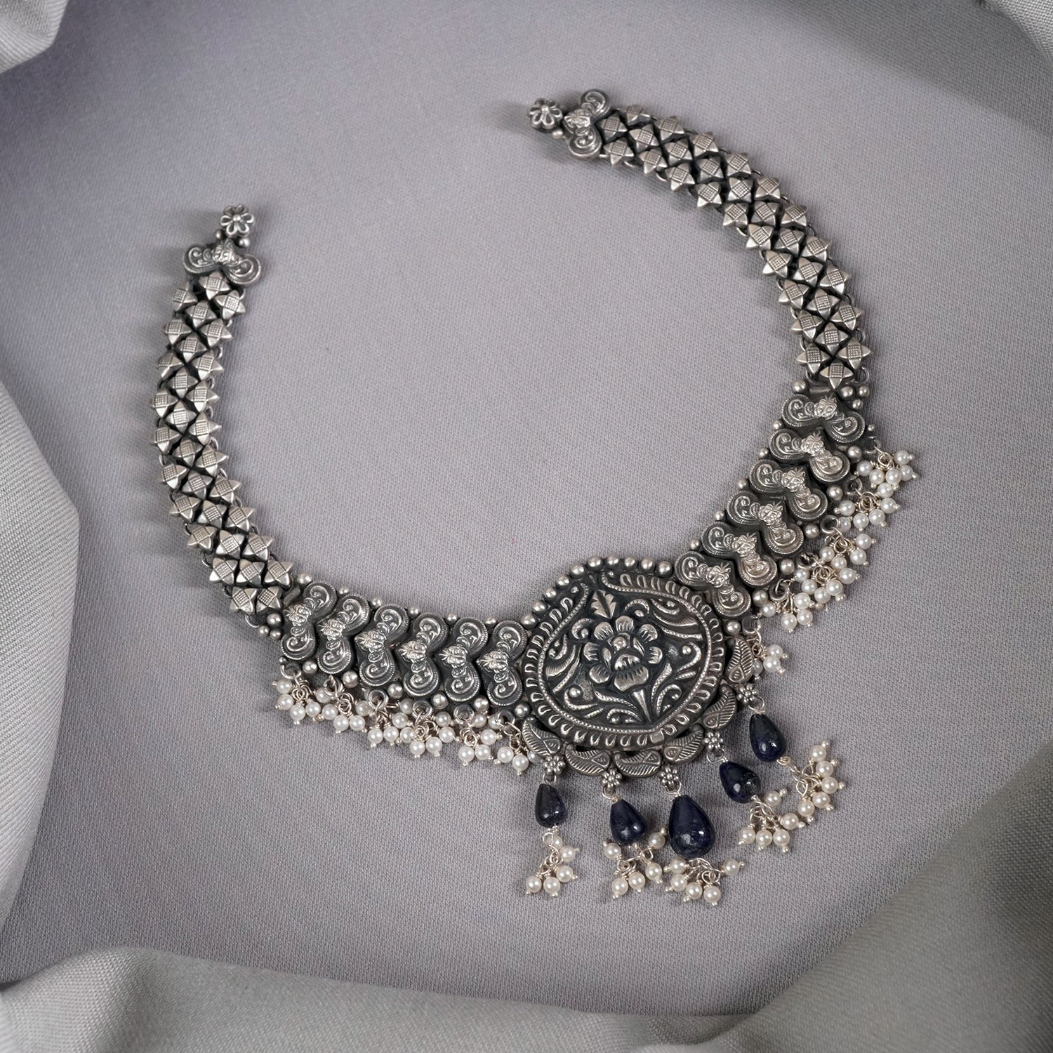 Regal Silver Necklace With FreshWater Pearls