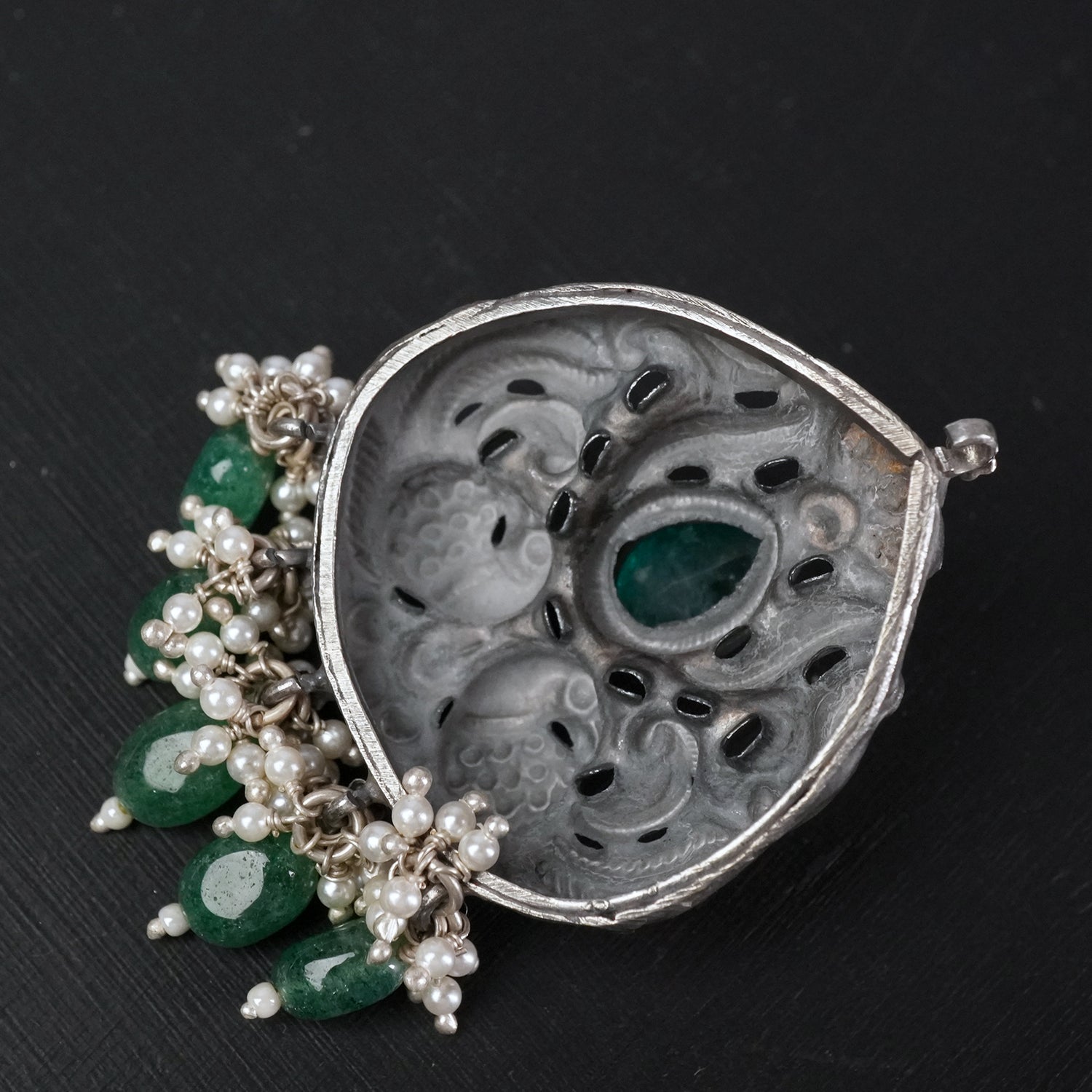 Silver Green Emrald Peacock Pendant