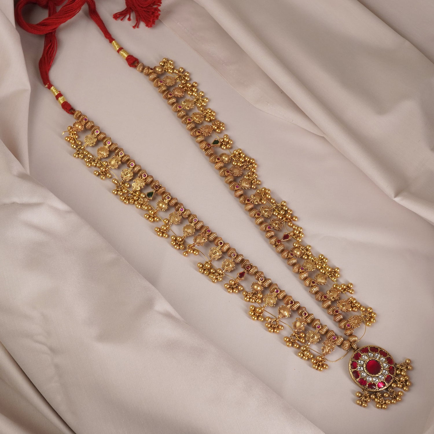 Antique Gold Plated Silver Kolhapuri Saaj In Long Length