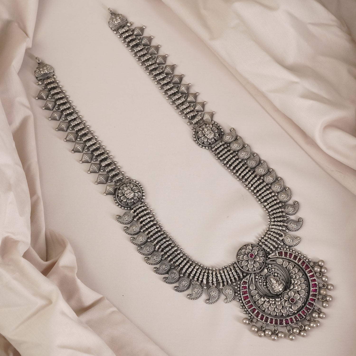 Long kolhapuri Silver Necklace