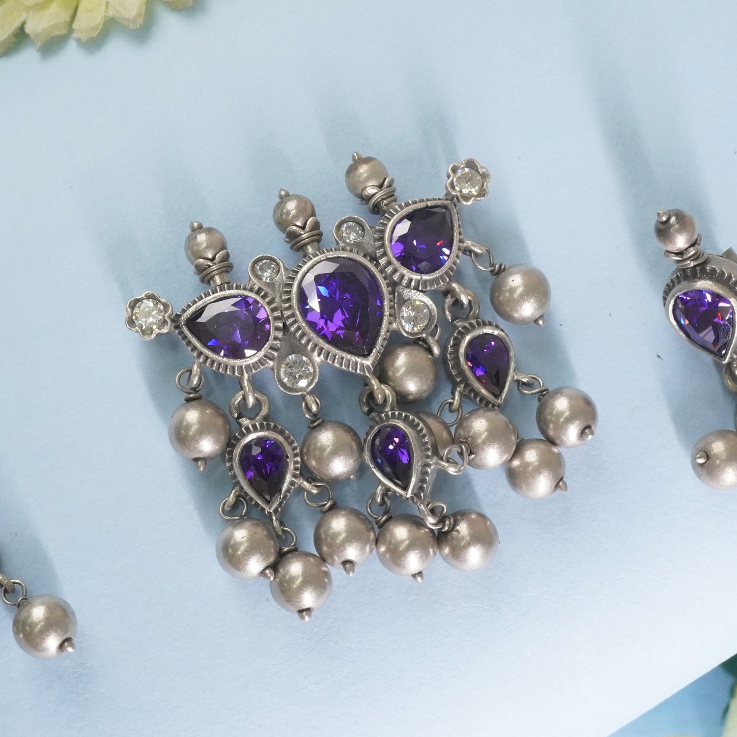 Shop Online Silver tanmani pendant with silver beads - amethyst