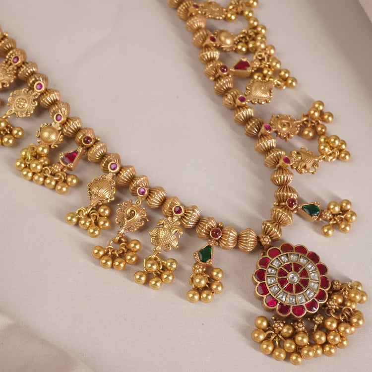 Antique Gold Plated Silver Kolhapuri Saaj Design