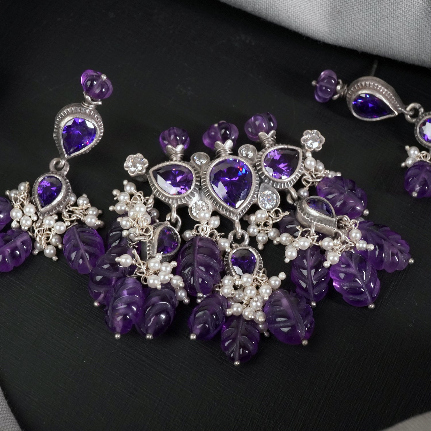Shop Online Silver amethyst tanmani pendant with amethyst berry beads
