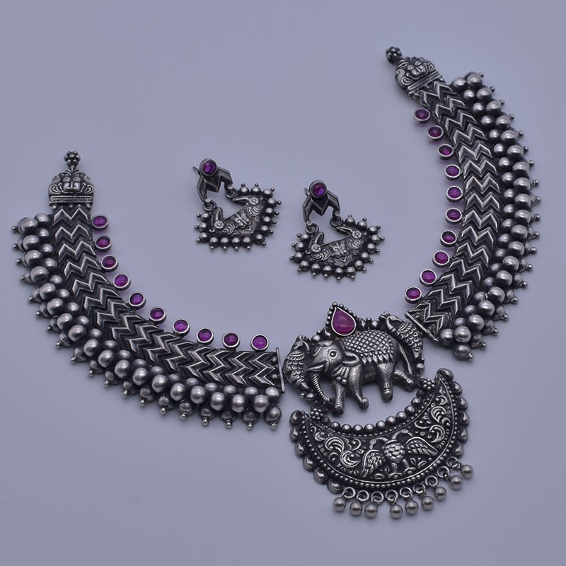 Kolhapuri w thushi silver necklace gajja hathi pattern