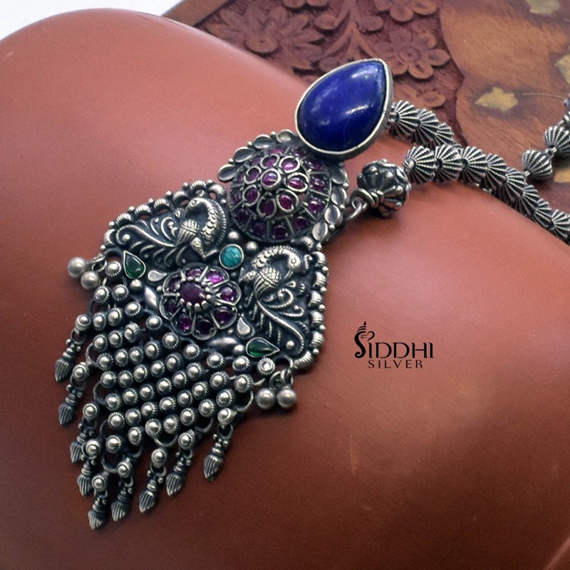 kolhapuri silver Lapis pendant design