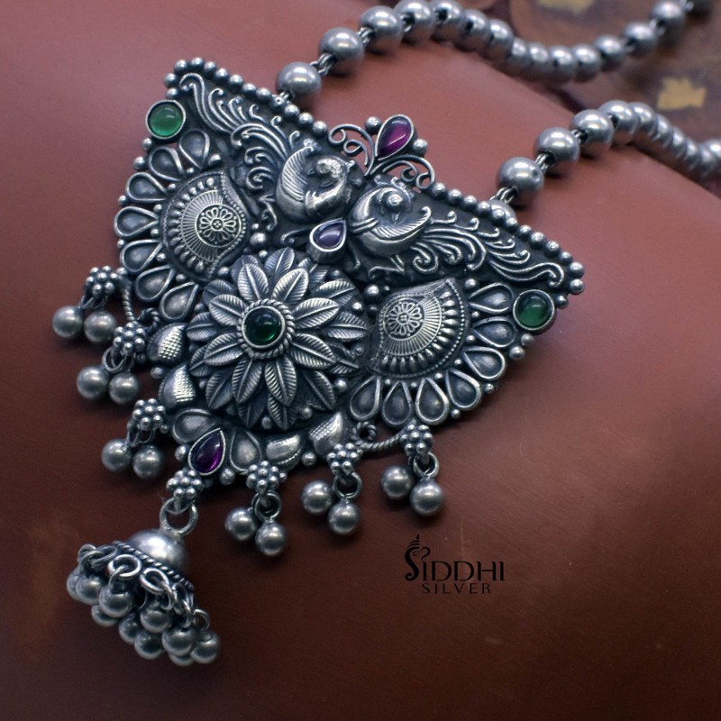 silver peacock necklace
