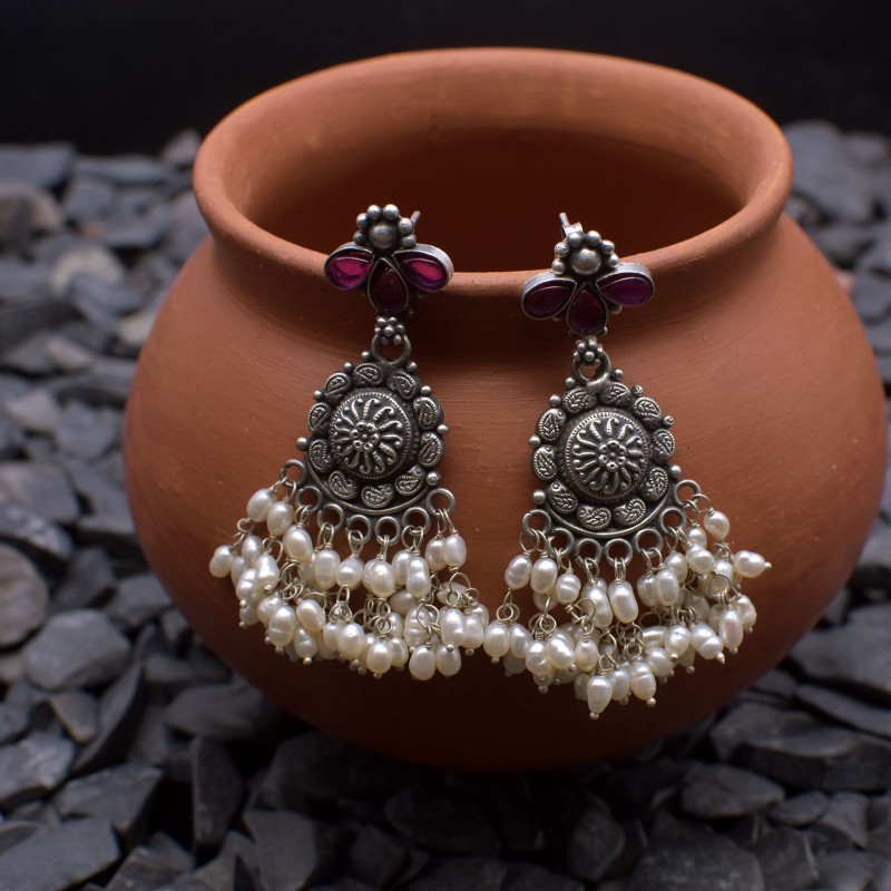 silver motif earrings