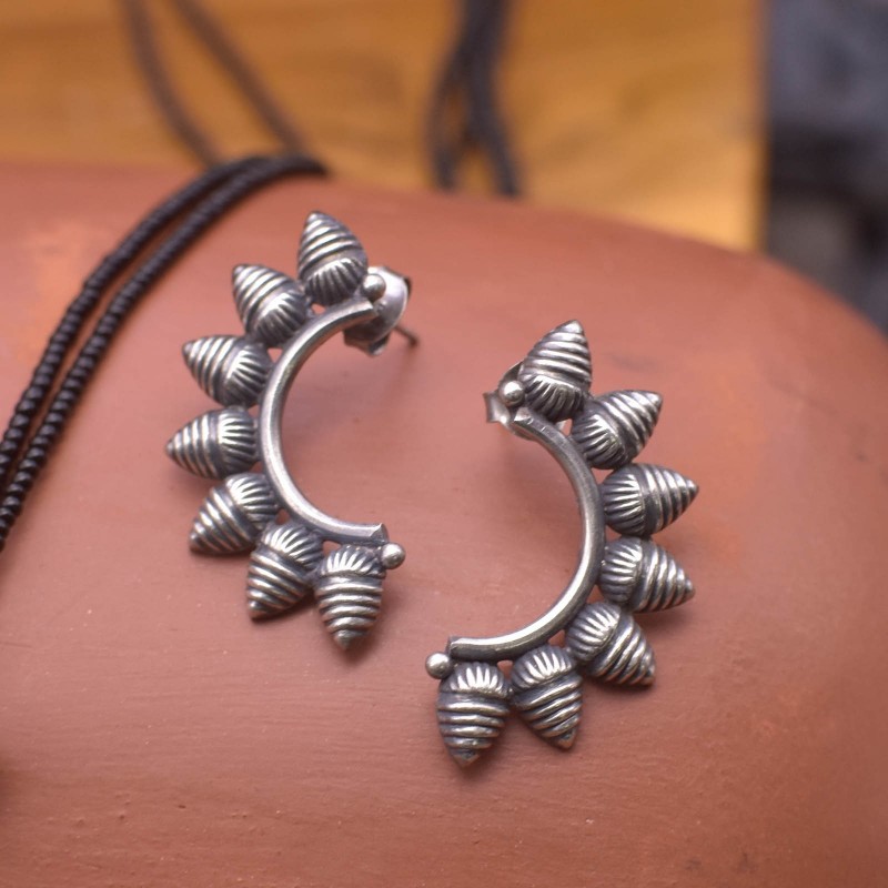 silver c shape earrings