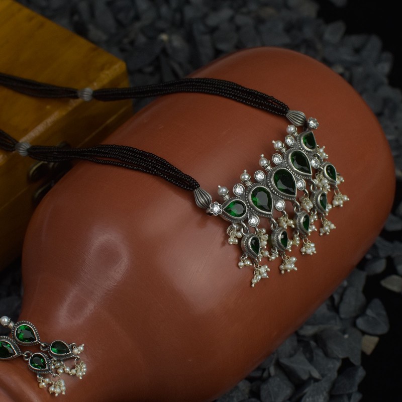 silver green tanmani pendant with freshwater pearls