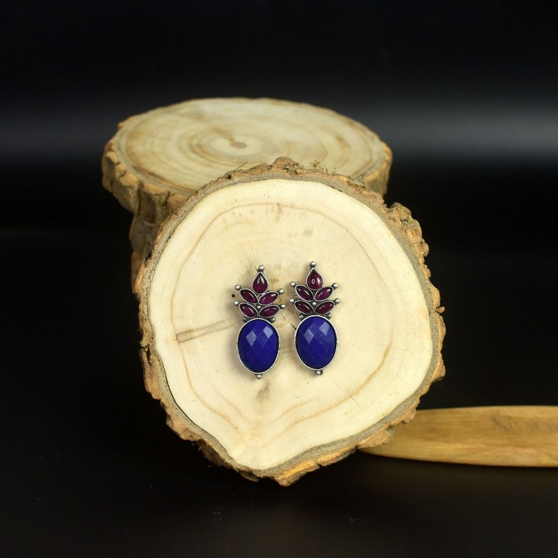 silver earrings with purple stone