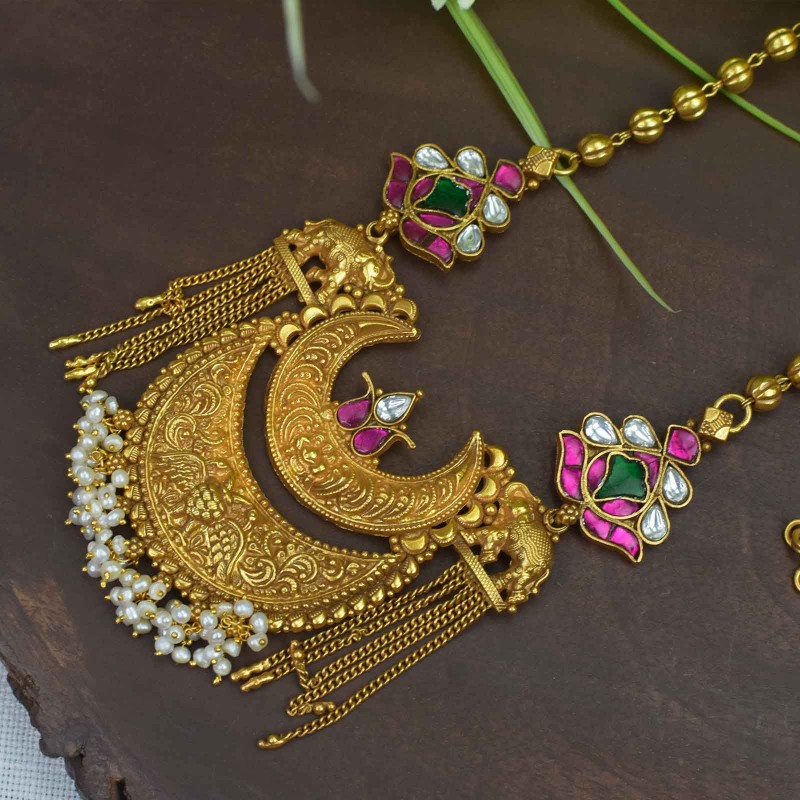 silver gold plated pendant with kundan