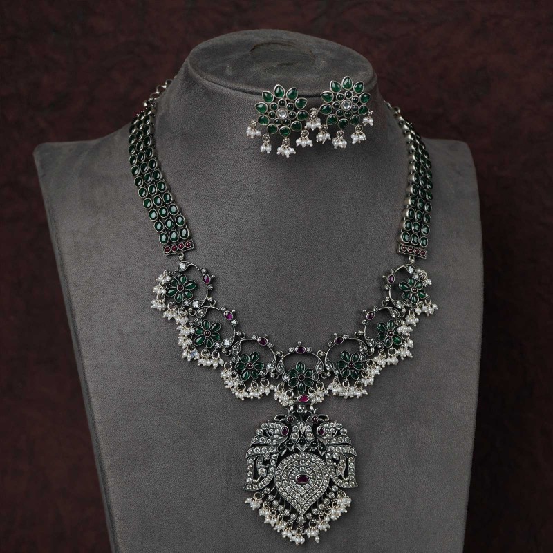 green silver haram necklace set