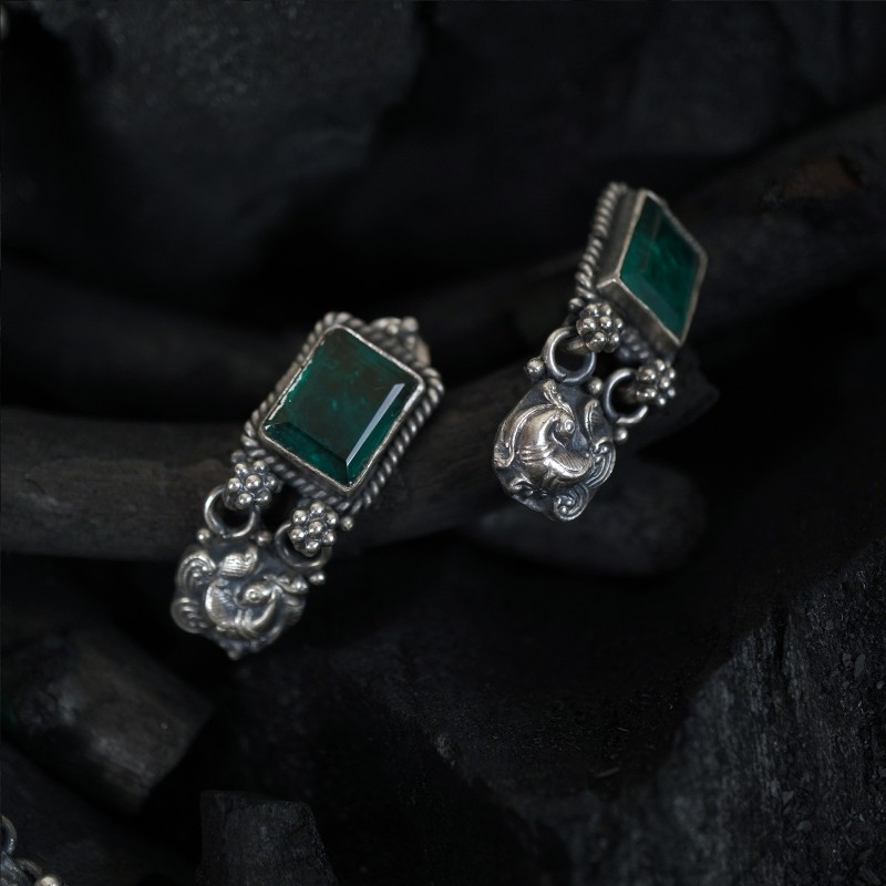 green silver earrings