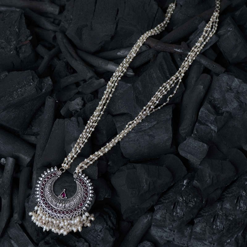 pearl silver haram chandrakor pendant