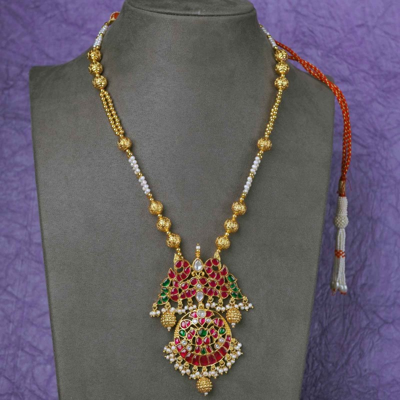 long kundan silver necklace with kundan studded pendant