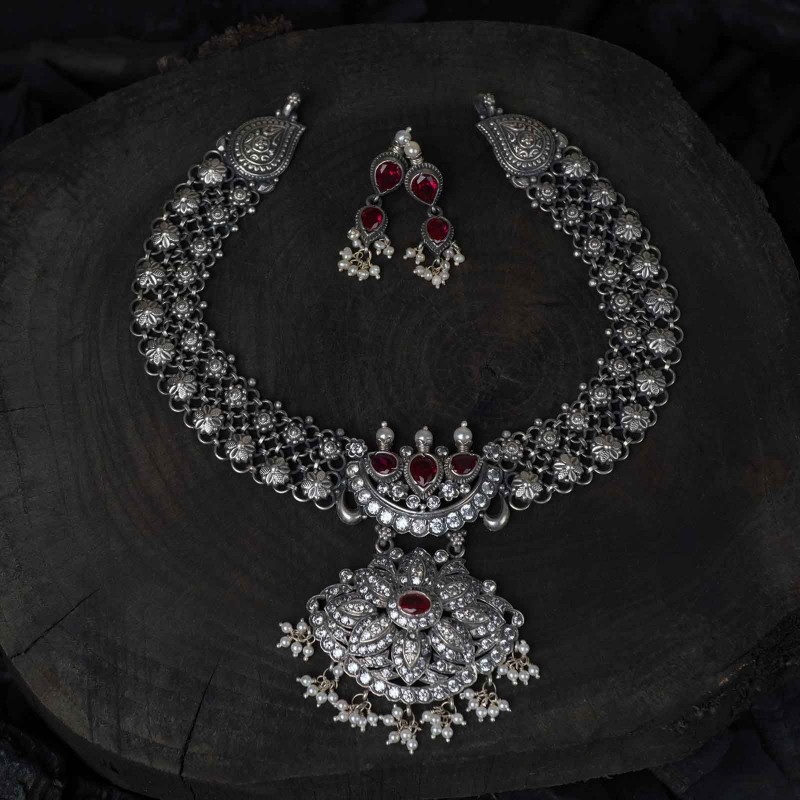 silver tanmani necklace design