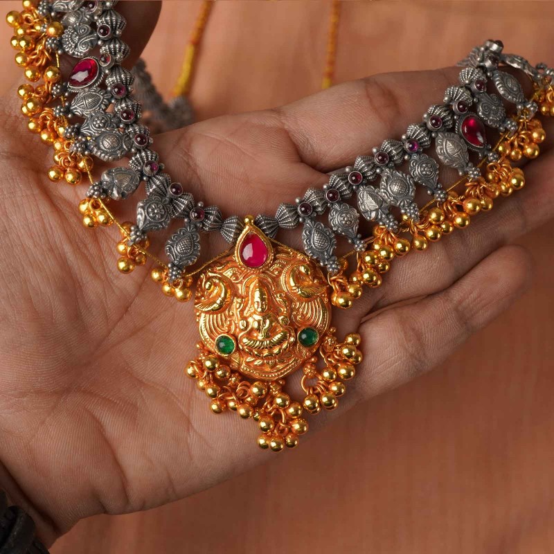 silver kolhapuri laxmi pendant