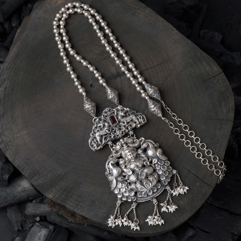 Traditional Silver Necklace with Nakashi Laxmi Pendant