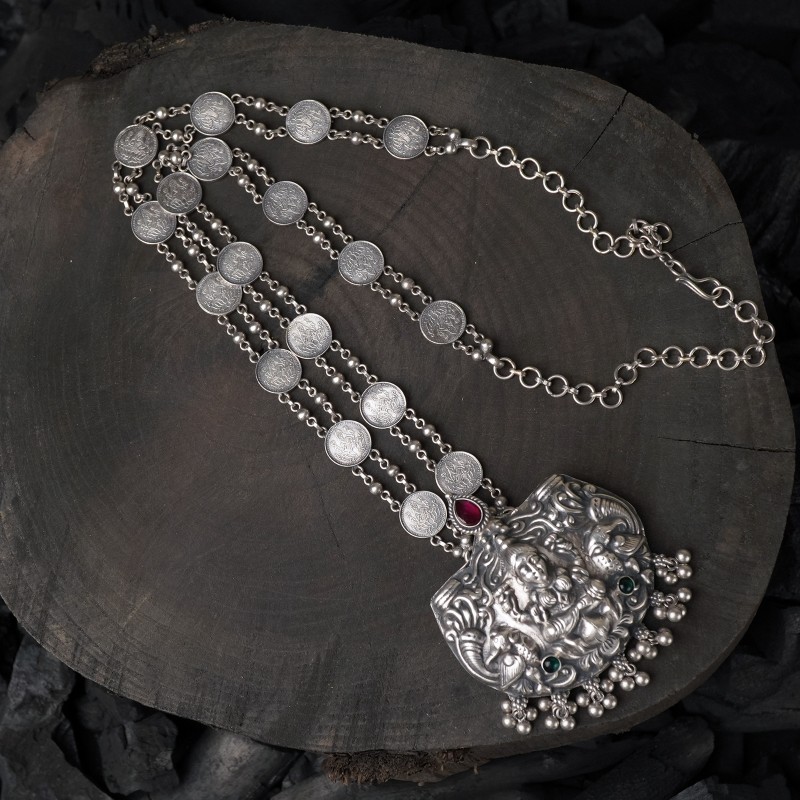 silver laxmi haar with nakash laxmi pendant