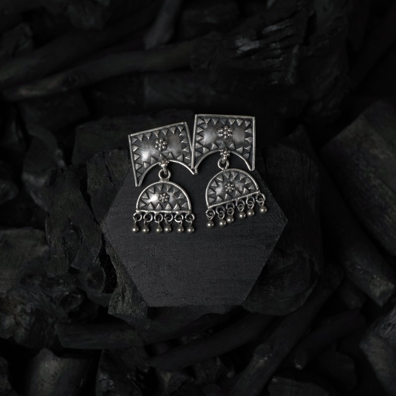 silver latkan tribal earrings