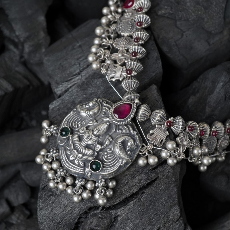 silver nakash laxmi pendant filled with ghungroos