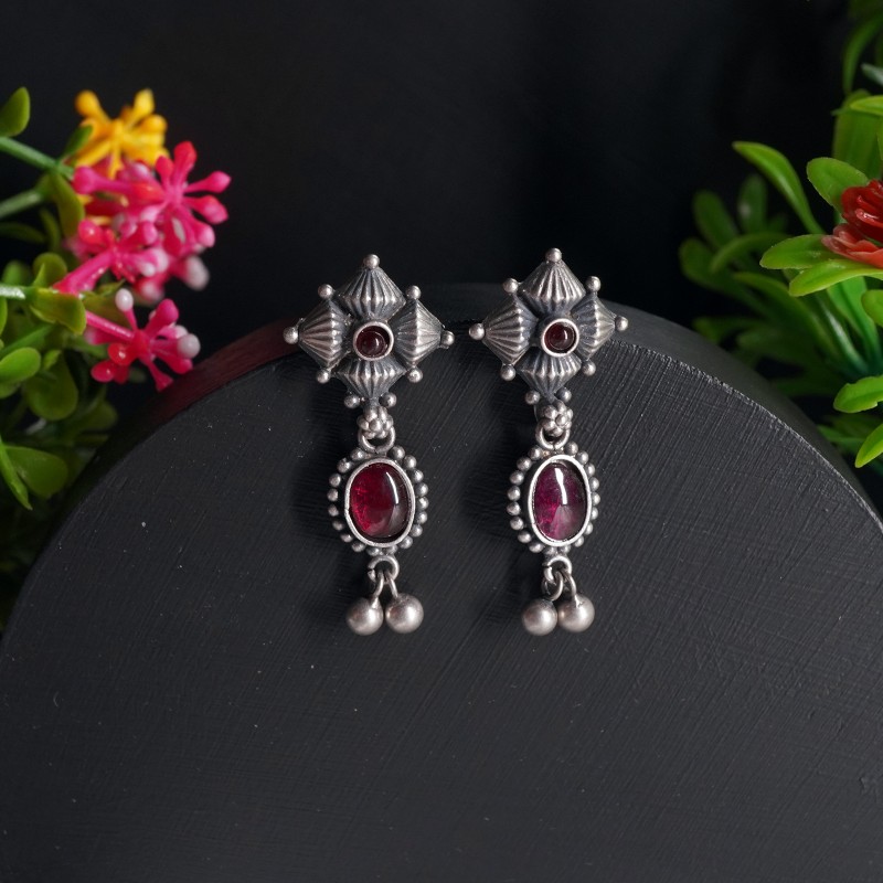 Handmade Indian silver jhumkas javmani beads