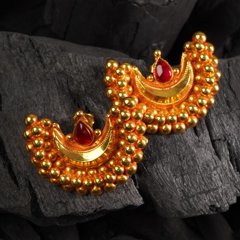 pure silver chandrakor earrings dipped in 24k gold