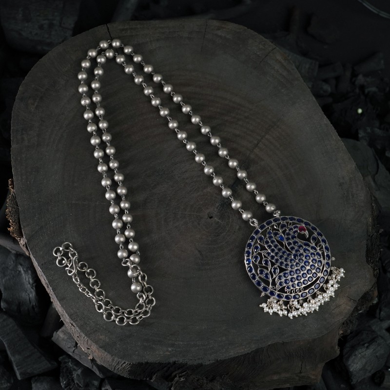 long bridal silver necklace