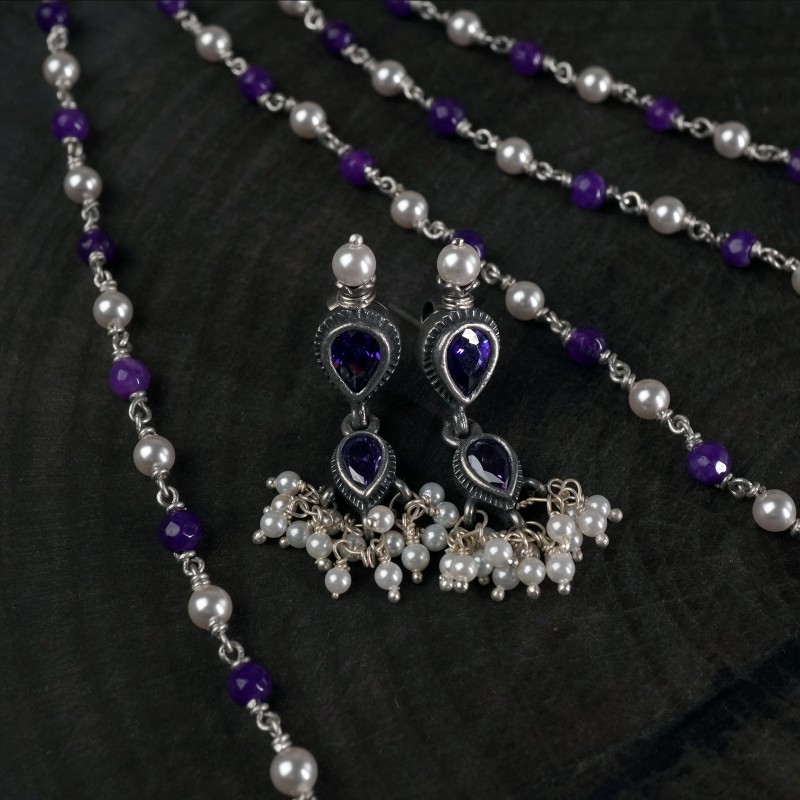 silver amethyst tanmani earrings