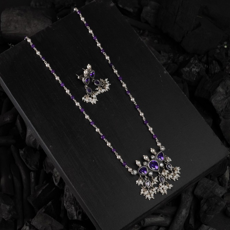 silver amethyst tanmani necklace design