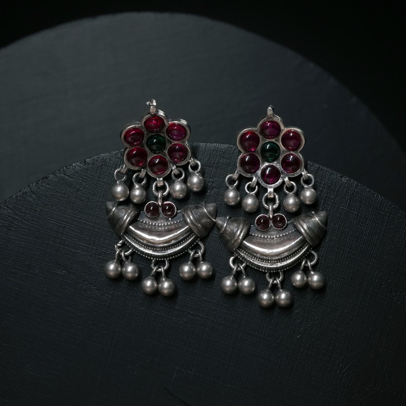 silver jhumka earrings with silver ghungroos