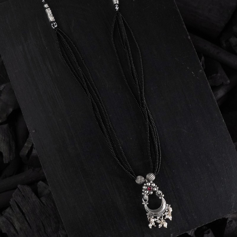 black beads mangalsutra in silver