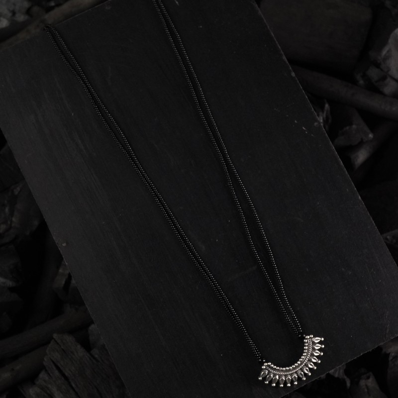 silver black beads mangalsutra with rava koyri pendant