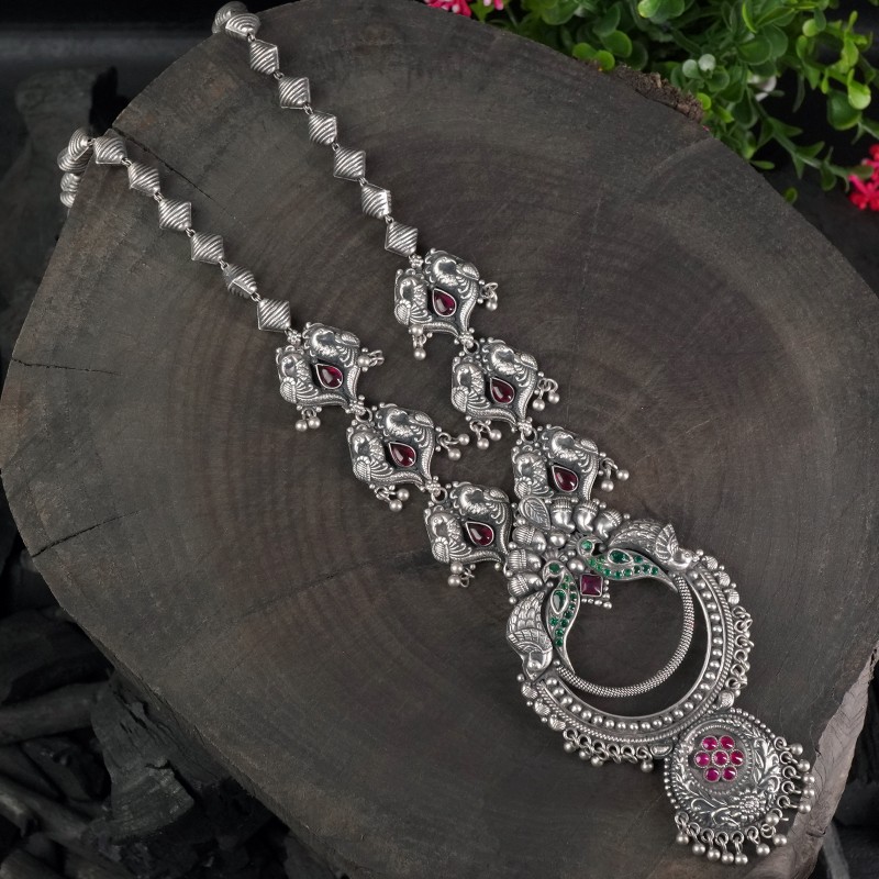 Ethnic silver statement necklace