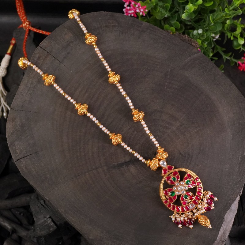 long silver kundan necklace