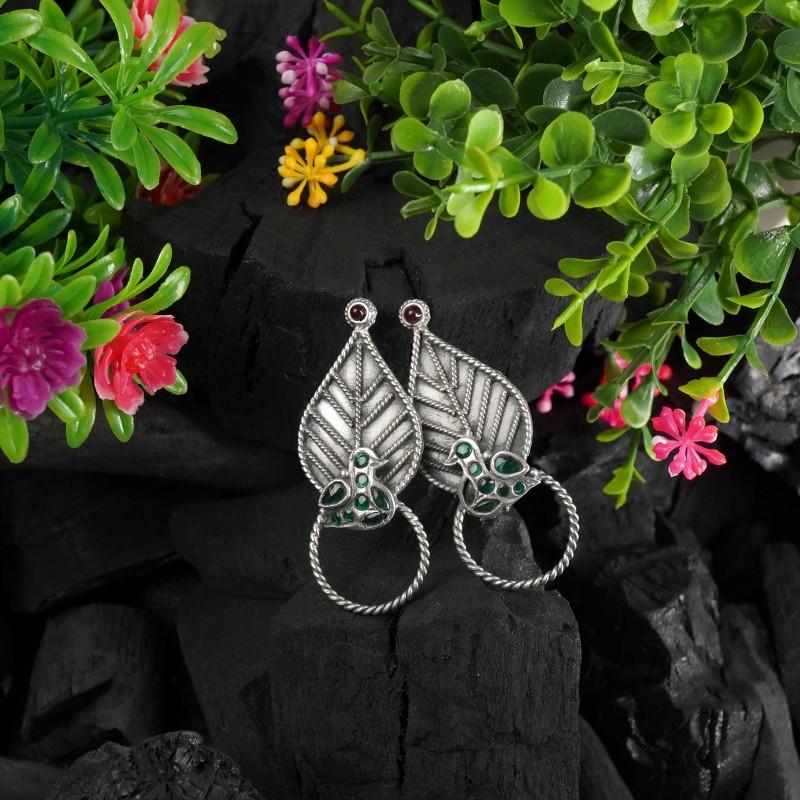 silver leaf earrings design