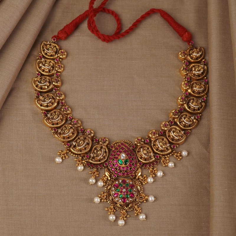 Gold Plated Nagas Nakshi Silver Necklace