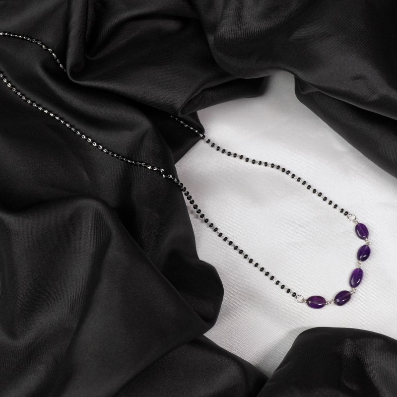 minimal silver mangalsutra with amethyst pearls