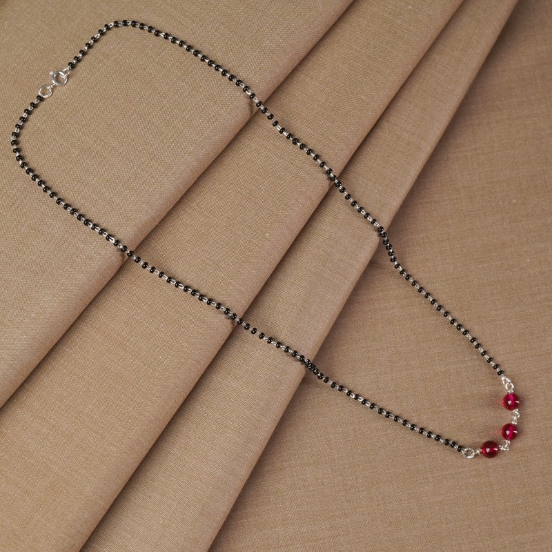minimal silver mangalsutra with red beads