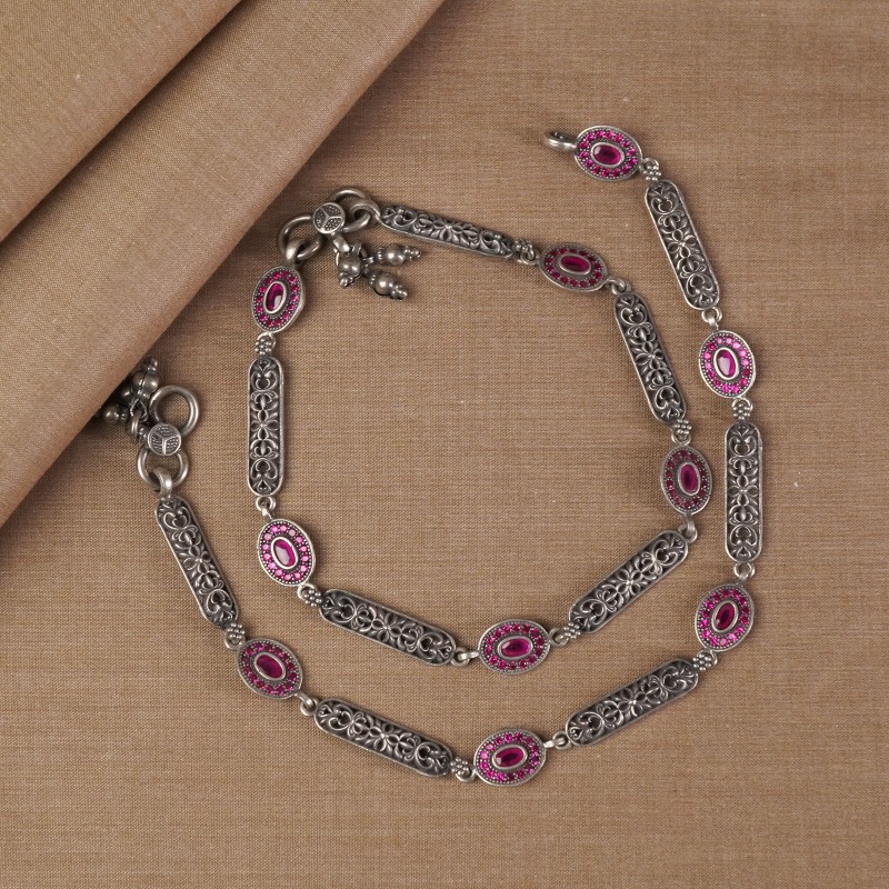 Silver Anklet Design with red ad stones