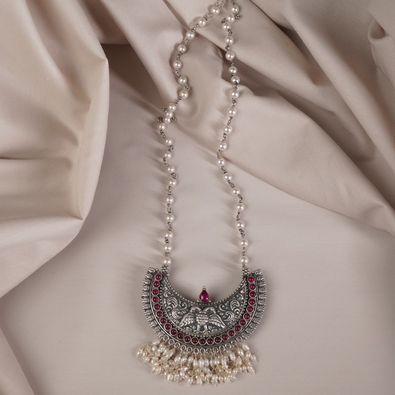 silver pearl chain necklace design