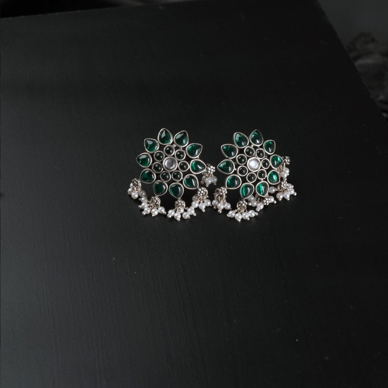 Silver Green Pearl Earrings