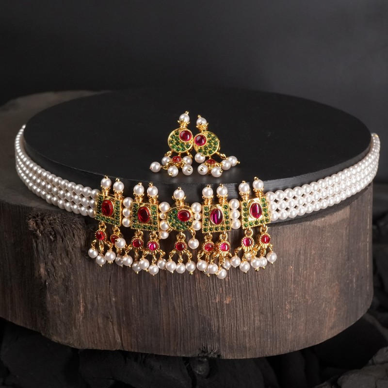 silver gold plated chinchpeti pearl necklace