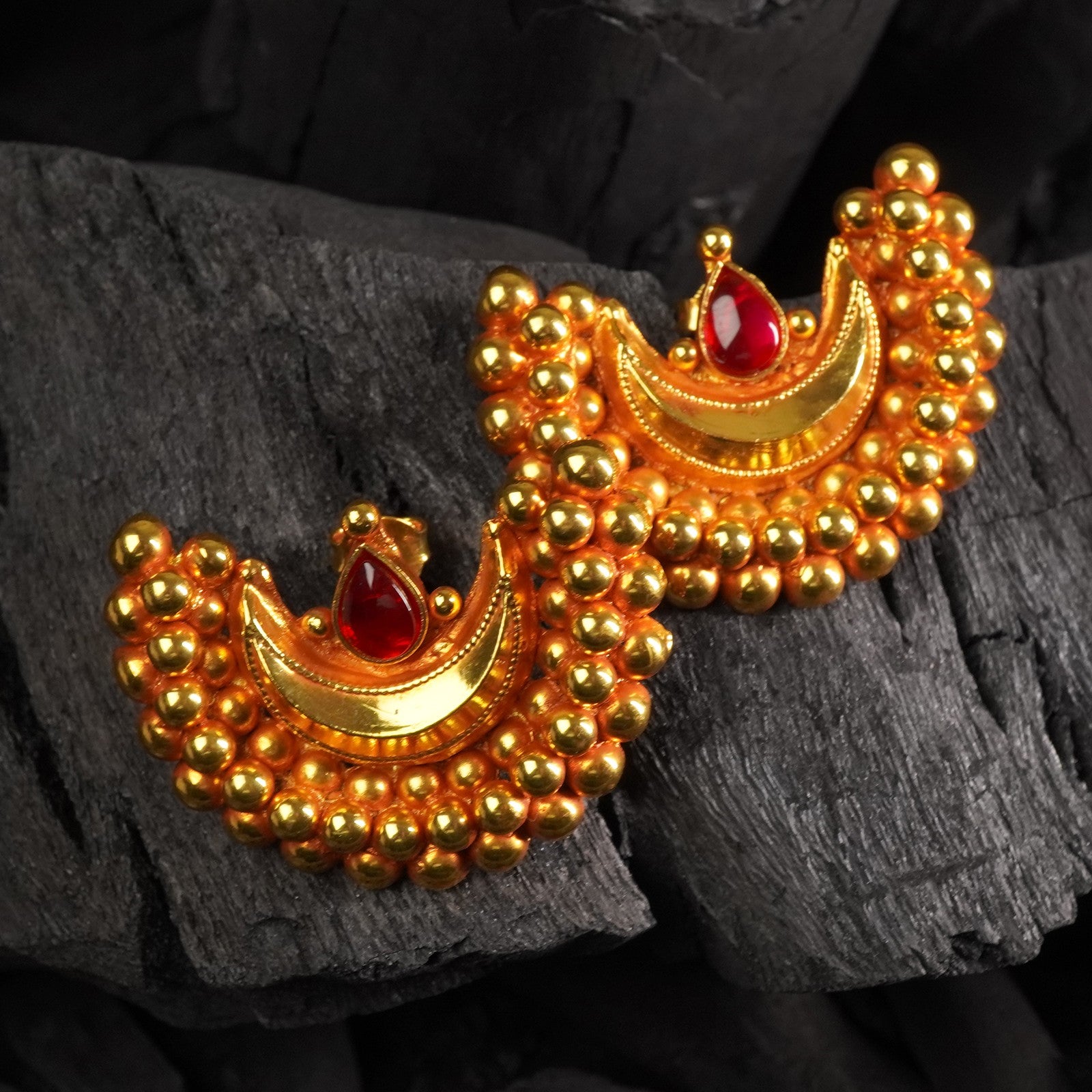 pure silver chandrakor earrings dipped in 24k gold